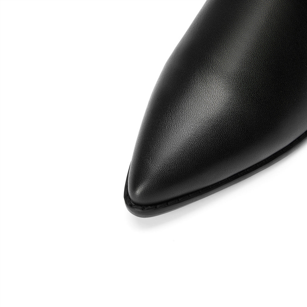 Nine Seven Women's Genuine Leather Handmade Pointed Toe Side Zip Low Chunky Heel Chic Plus-size Customized Circumference Over Knee Boots