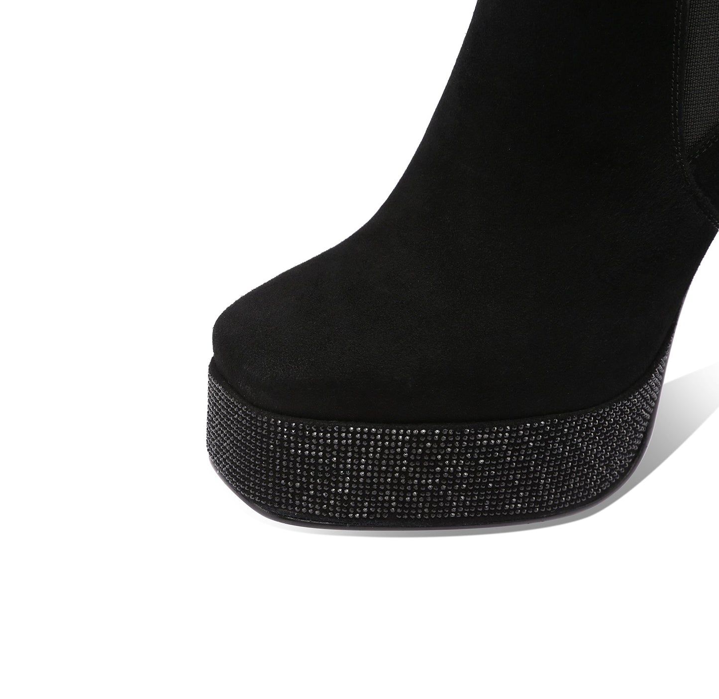 Nine Seven Handmade Women's Suede Leather Rhinestones Platform Pull On Pointed Toe High Stiletto Heel Ankle Boots