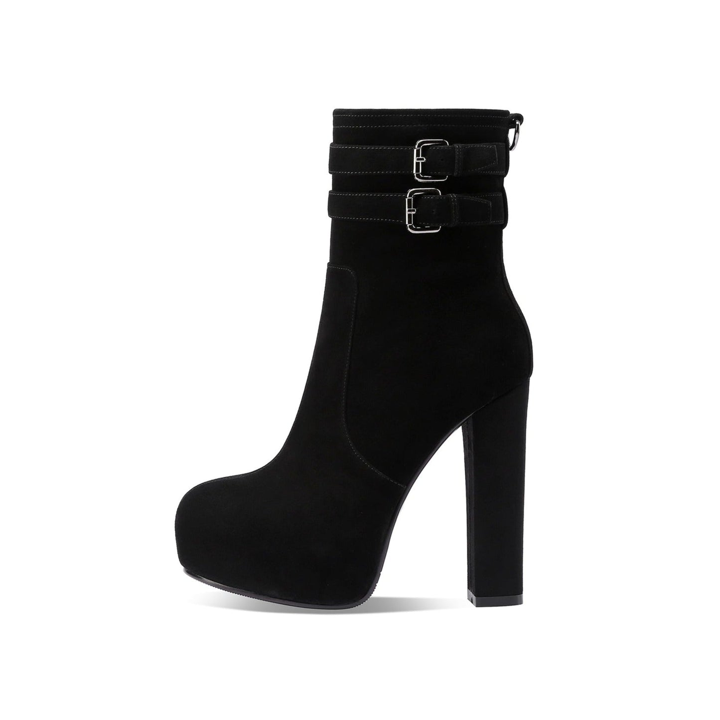 Nine Seven Handmade Women's Suede Leather Side Zip Double Ankle Strap Round Toe Sexy High Heel Platform Boots