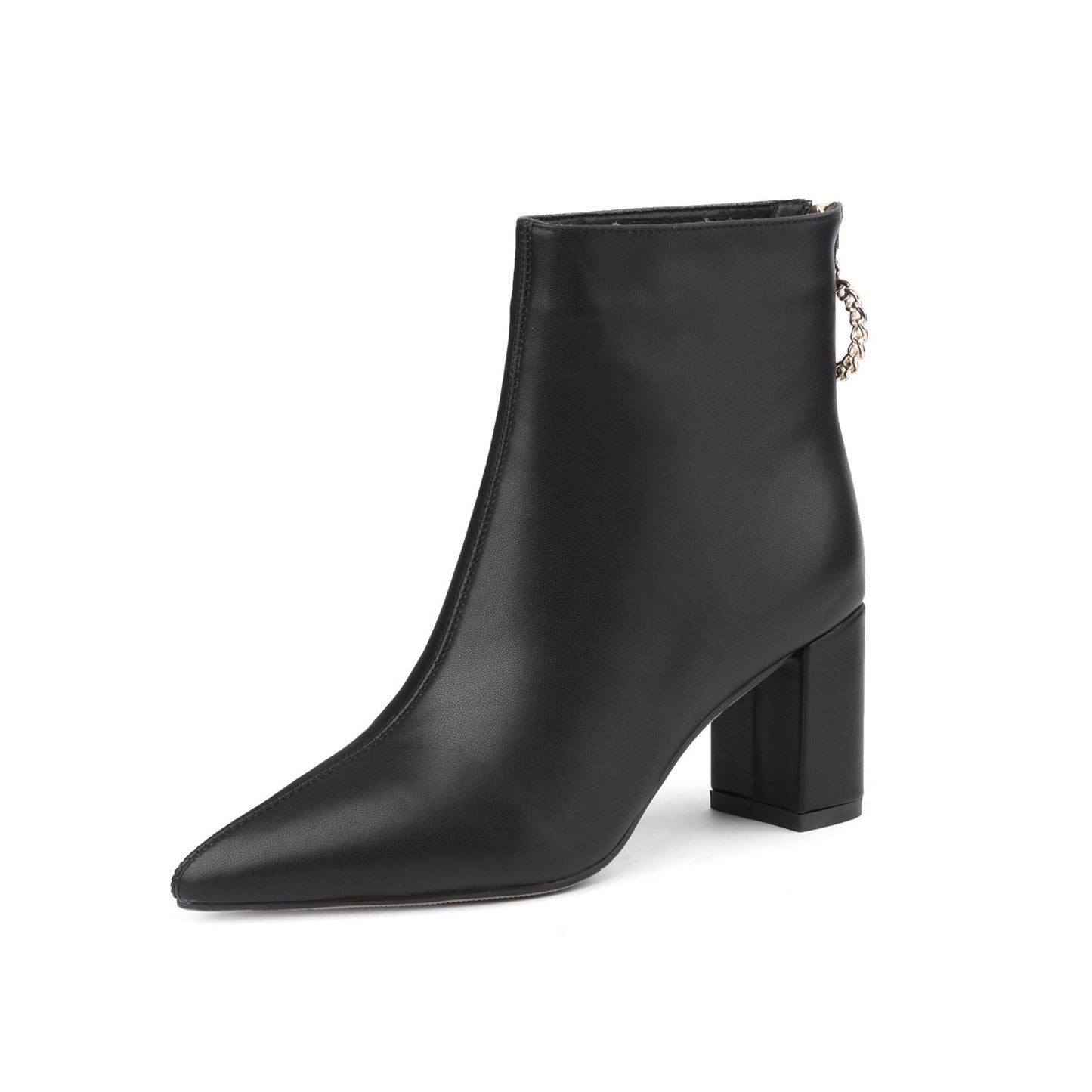 Nine Seven Genuine Leather Women's Handmade Pointed Toe Chunky Heel Ring Shapped Zipper Ankle Boots
