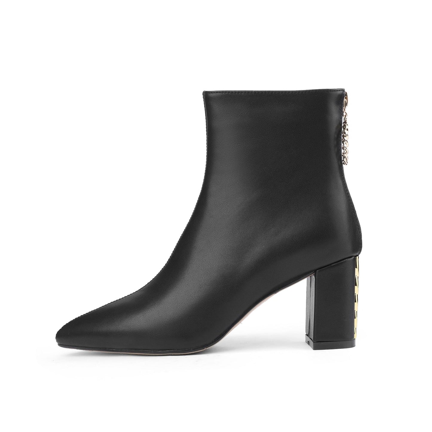 Nine Seven Genuine Leather Women's Handmade Pointed Toe Chunky Heel Ring Shapped Zipper Ankle Boots