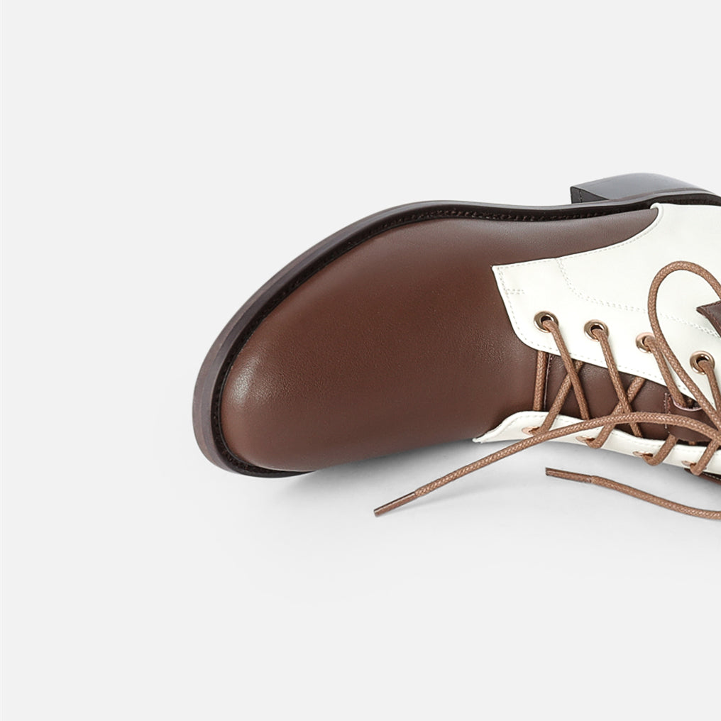 Nine Seven Handmade Women's Genuine Suede Leather Stitching Color Woolen Front Lace Up Round Toe Low Chunky Heel Ankle Boots