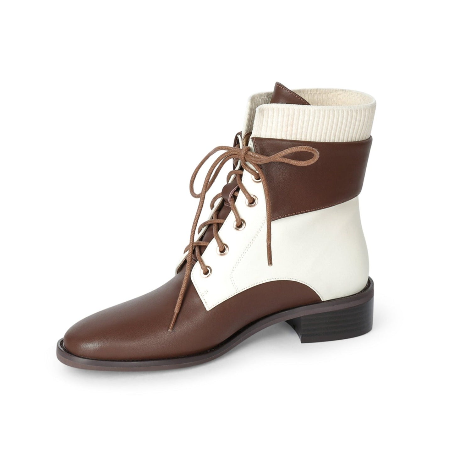 Nine Seven Handmade Women's Genuine Suede Leather Stitching Color Woolen Front Lace Up Round Toe Low Chunky Heel Ankle Boots