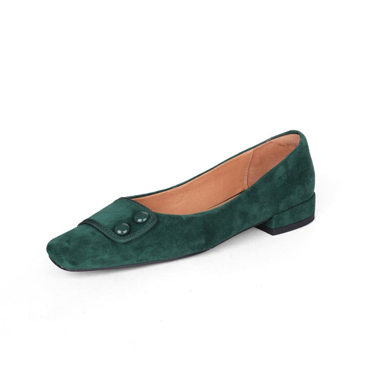 Nine Seven Women's Square Toe Soft Suede Leather Handmade Button Décor Comfort Slip On Flats