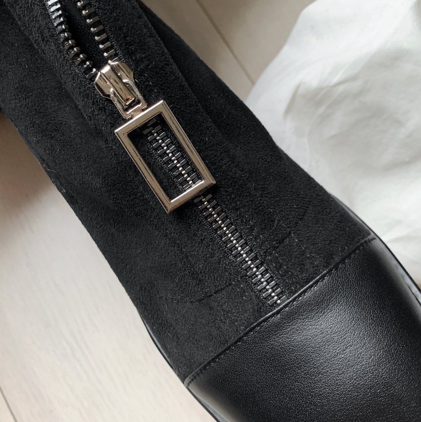 Nine Seven Women's Stretch Fabric Handmade Cap Toe Fashion Front Zipper Comfort Low Chunky Heel Knee High Boots