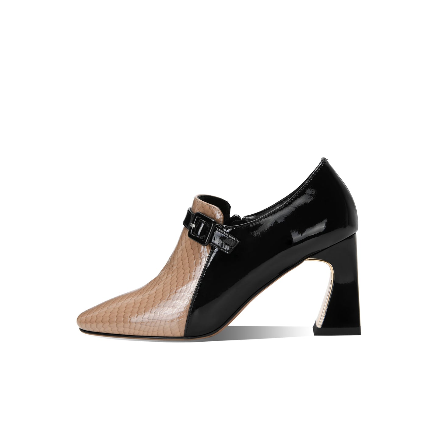 Nine Seven Women's Genuine Leather Round Toe Handmade Buckle Side Zipper Multi-Colored Mid Chunky Heel Stylish Pumps Shoes