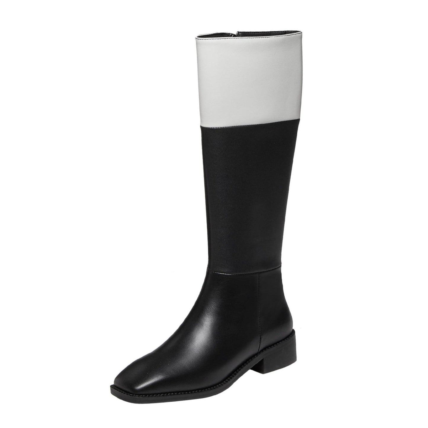 Nine Seven Handmade Women's Genuine Leather Comfortable Chunky Heel Side Zip Up Classic Square Toe Stylish Knee-High Boots