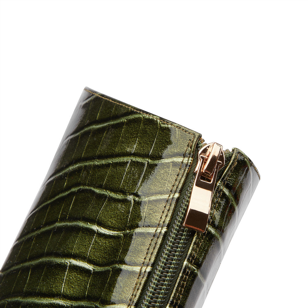 Nine Seven Women's Handmade Microfiber Leather Glossy Pointed Toe High Stiletto Heel Back Zip Stylish Plus-size Customized Circumference Knee High Boots