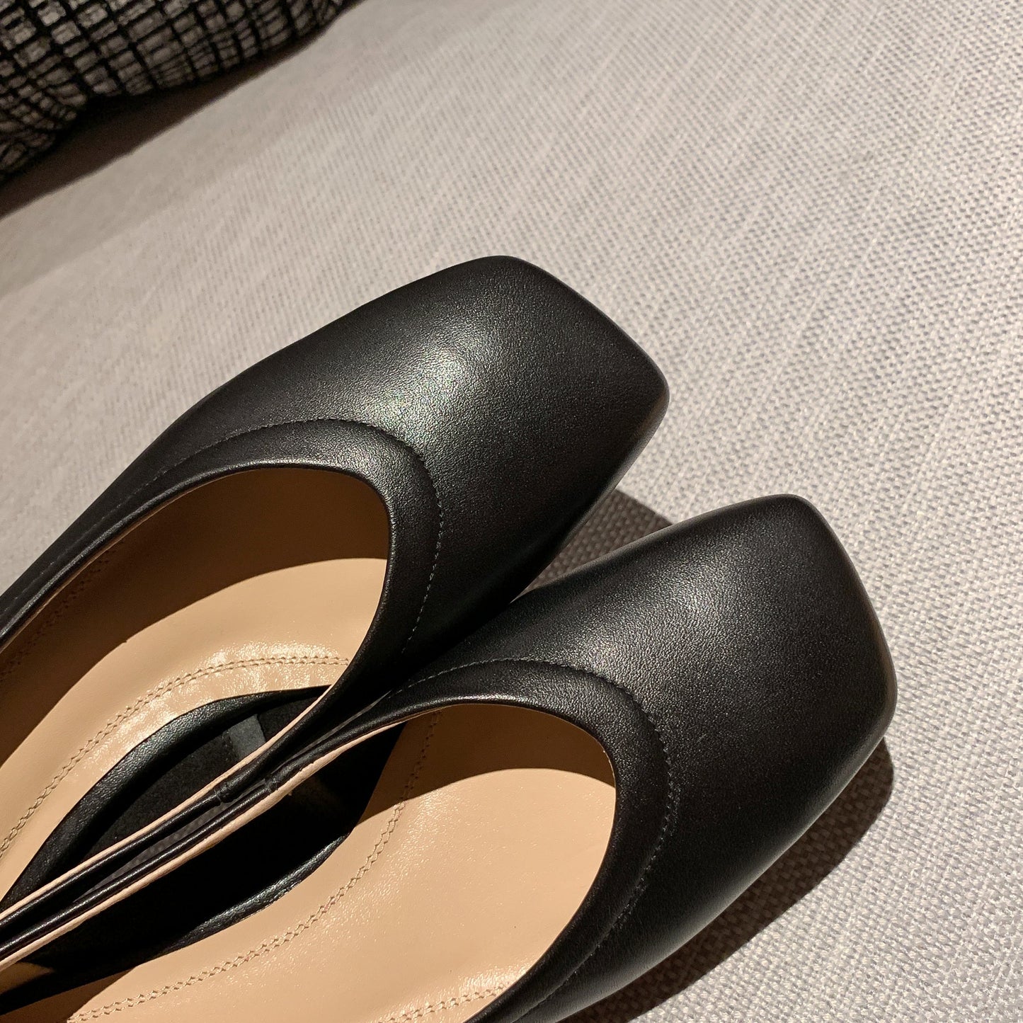 Nine Seven Genuine Leather Women's Handmade Square Toe Low Chunky Heel Slip On Loafer Pump Shoes with Pearl