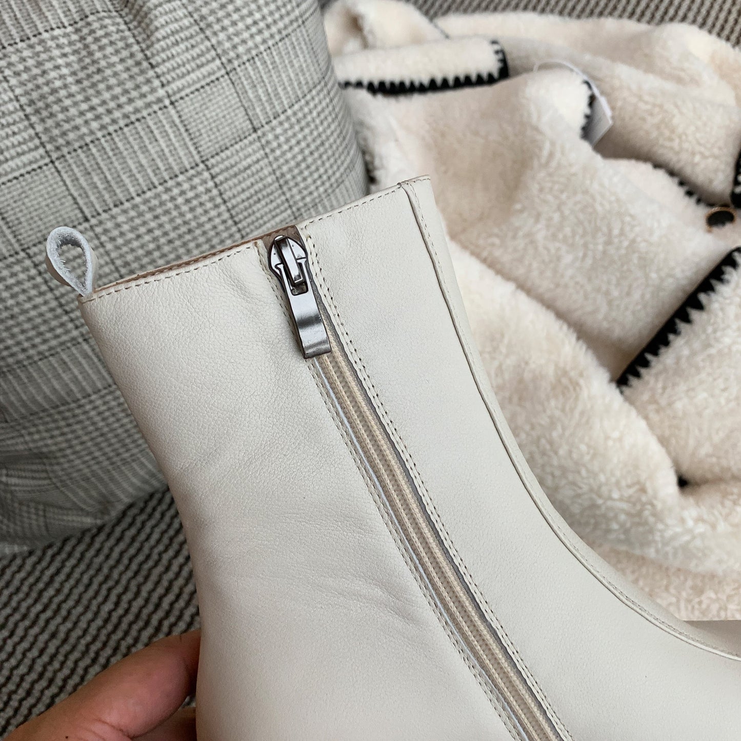 Nine Seven Women's Genuine Leather Square Toe Side Zip Up Handmade Low Chunky Heel Chic Mid-Calf Boots