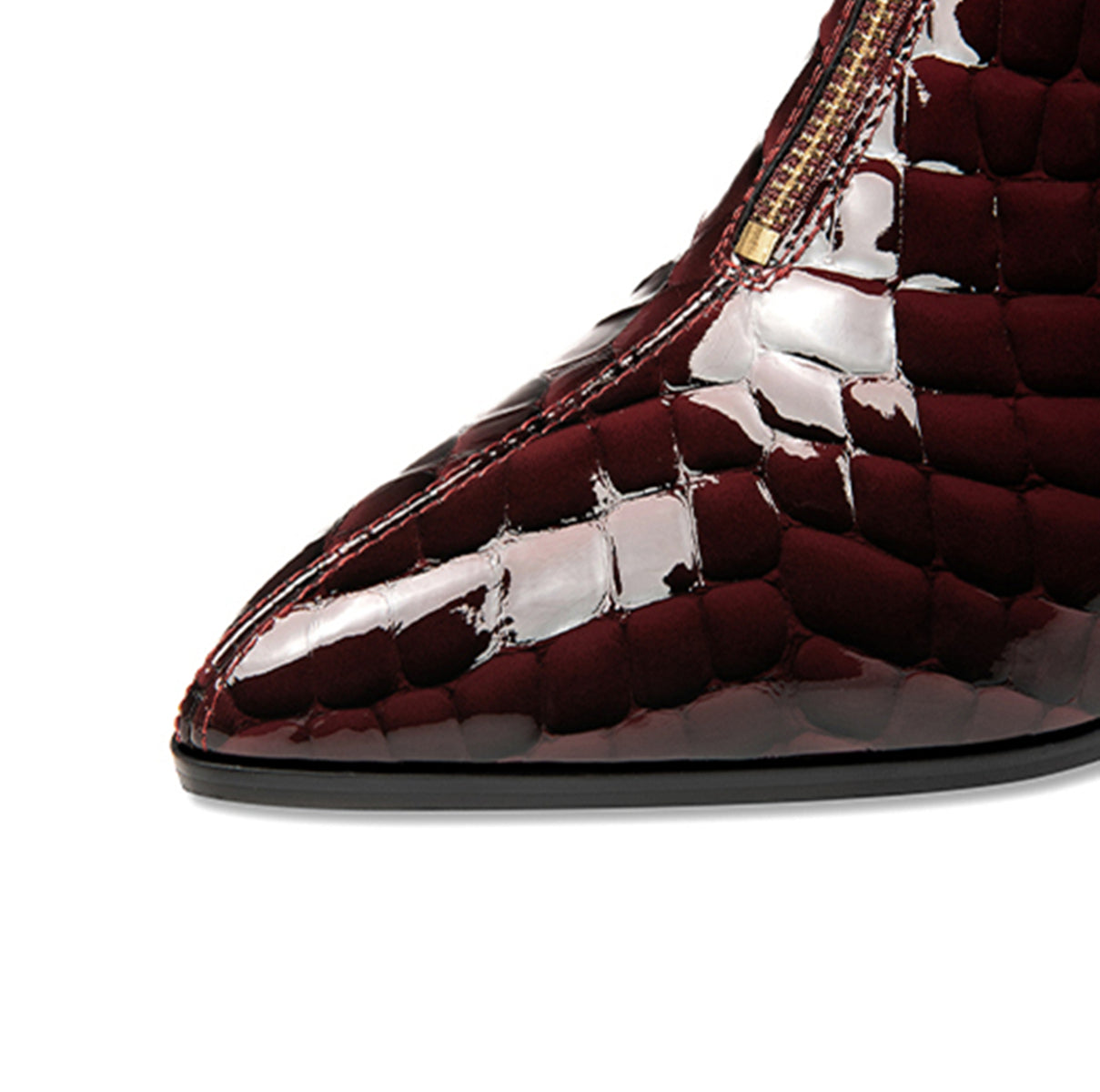 Nine Seven Patent Leather Women's Handmade Pointed Toe Chunky Heel Stylish Front Zipper Plus-Size Ankle Booties