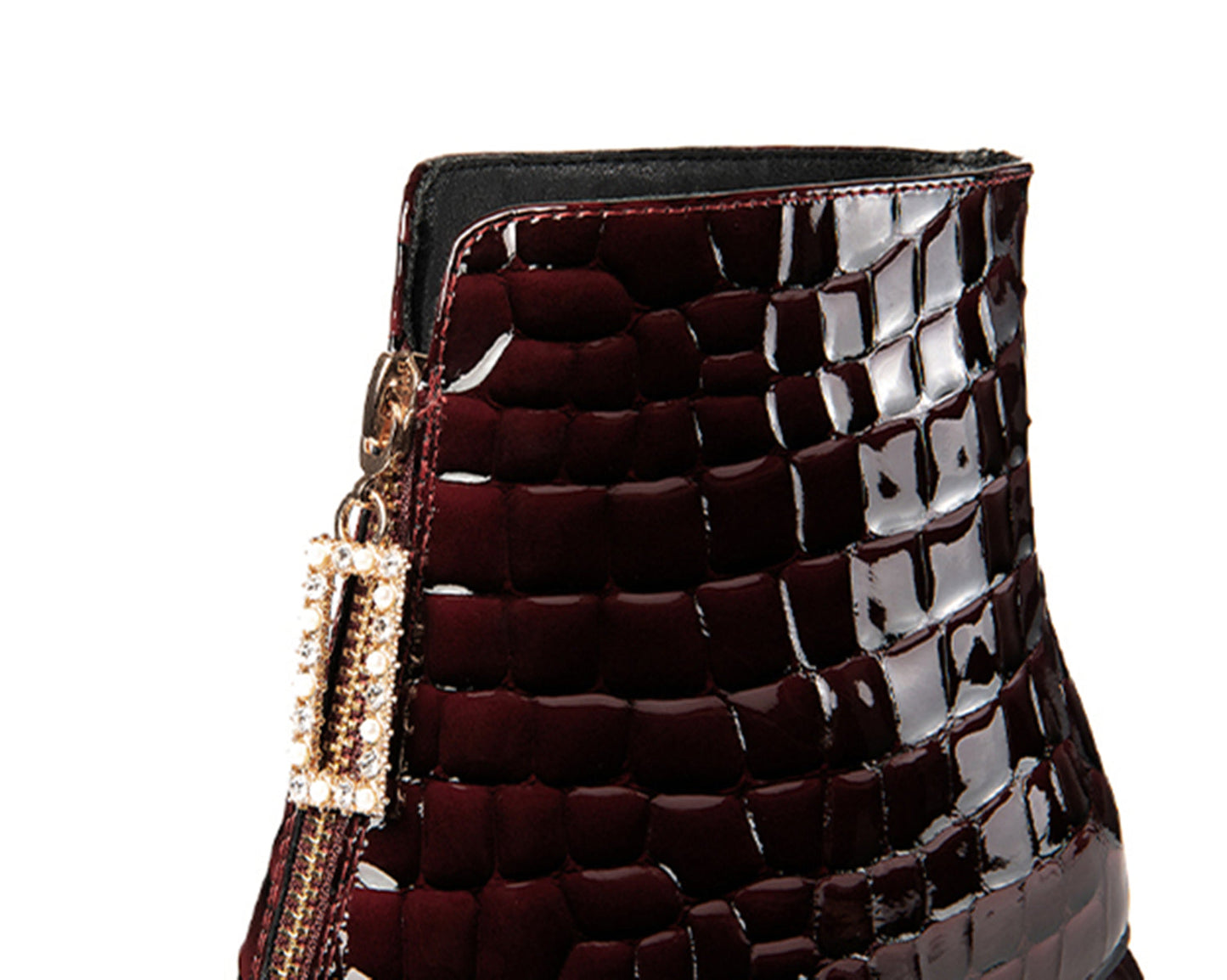 Nine Seven Patent Leather Women's Handmade Pointed Toe Chunky Heel Stylish Front Zipper Plus-Size Ankle Booties