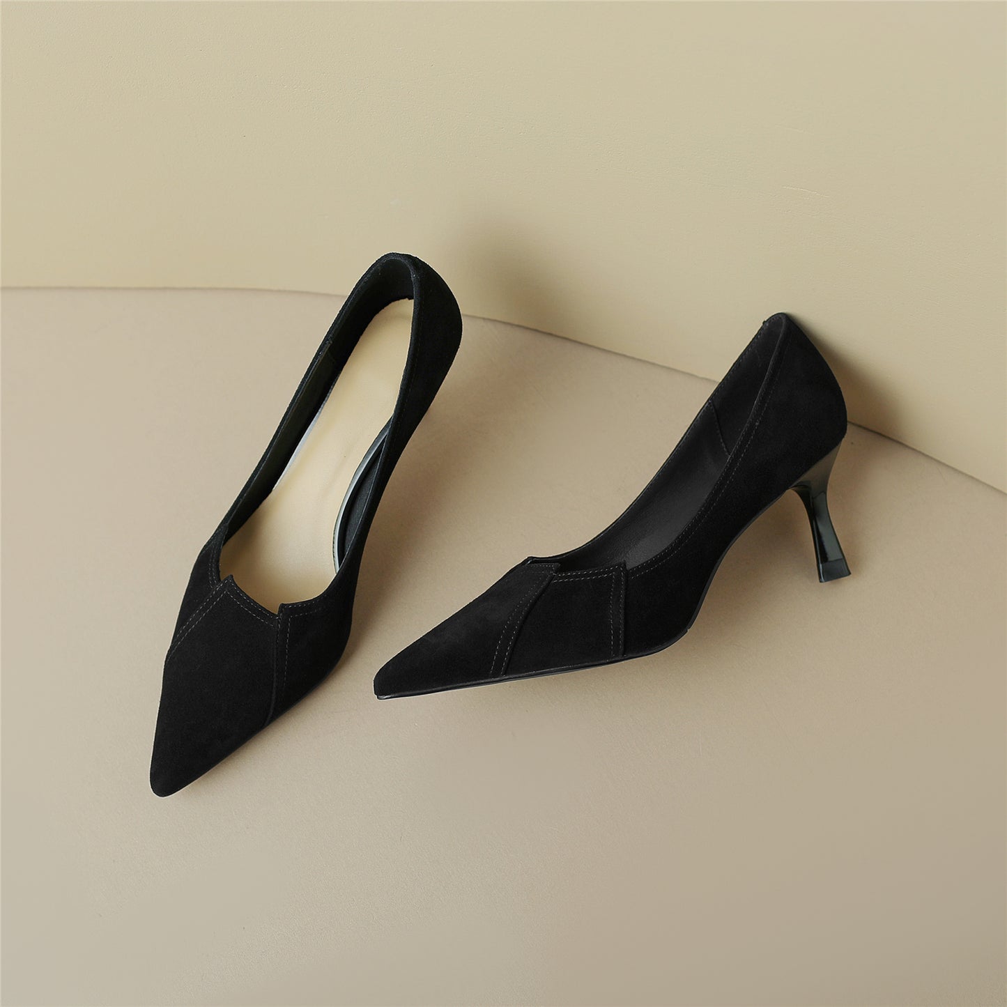 Nine Seven Suede Leather Stiletto Heel Handmade Women's Pointed Toe Slip On Elegant Loafer Pumps