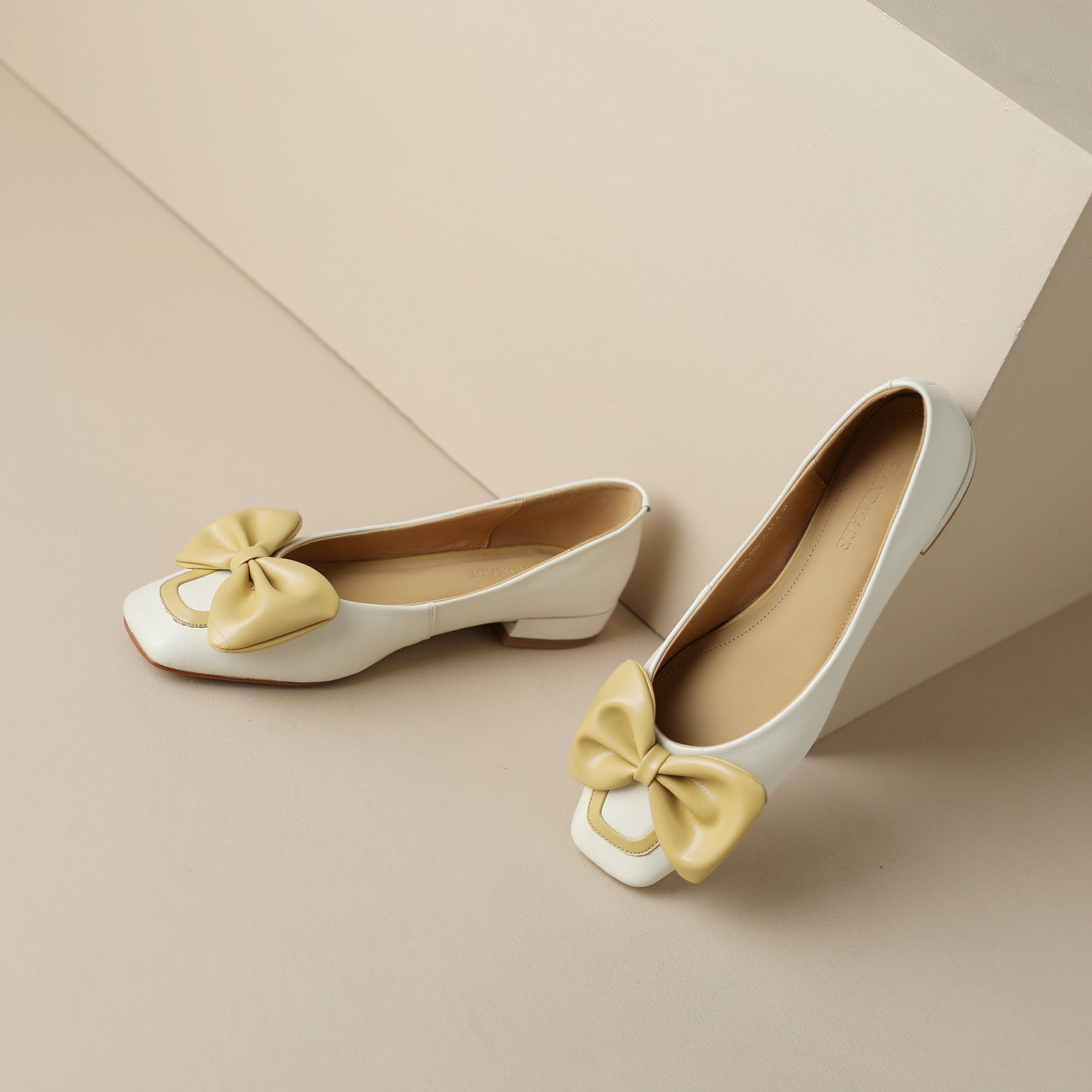 Nine Seven Women's Genuine Leather Square Toe Handmade Bowknot Chunky Heels Casual Flats