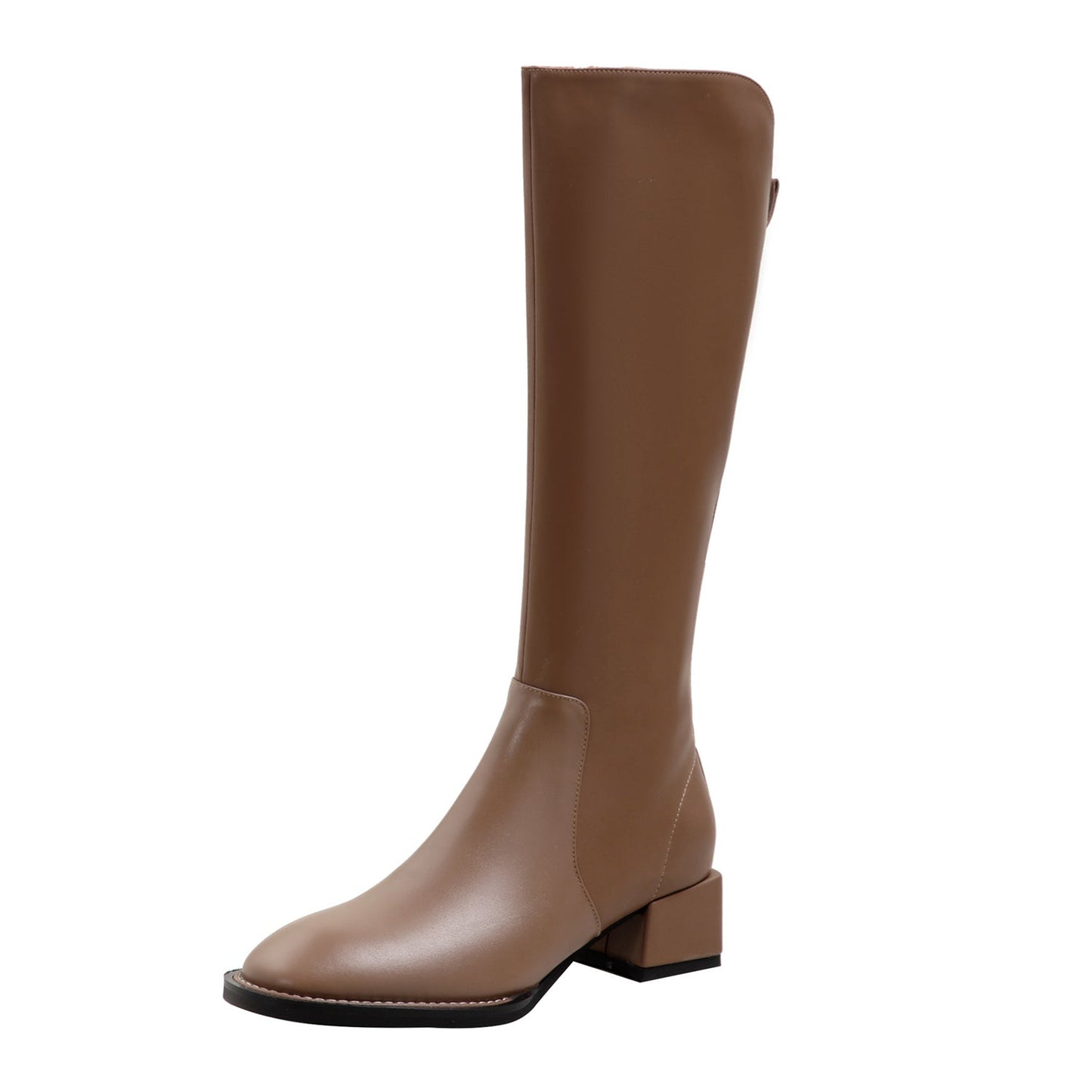 Nine Seven Women's Genuine Leather Handmade Block Heel Side Zip Up Round Toe Knee-High Riding Boots