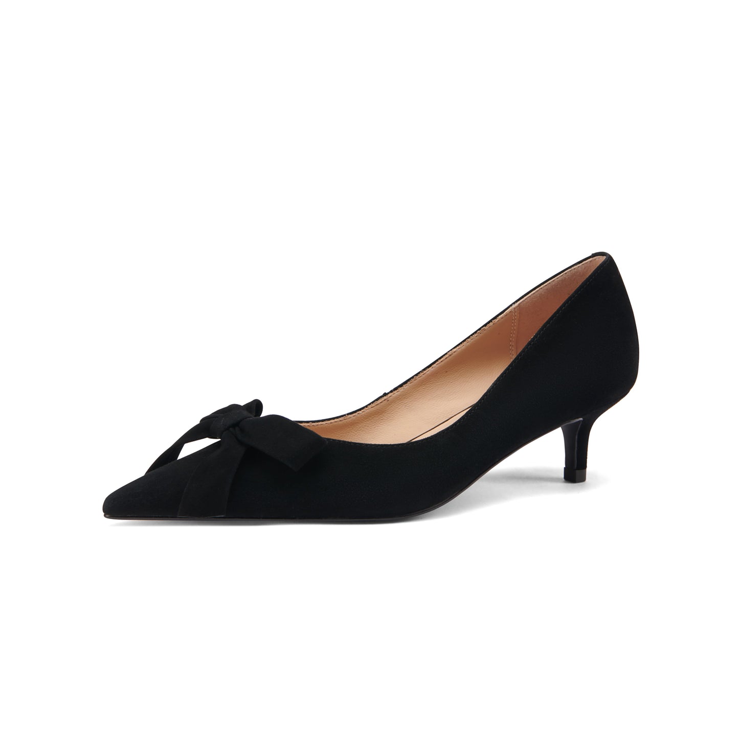 Nine Seven Women's Handmade Suede Leather Pointed Toe Kitten Heel Elegant Loafer Pumps with Bow