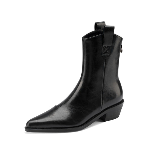 Nine Seven Genuine Leather Women's Pointed Toe Back Zip Up Handmade Chunky Heels Stylish Western Boots