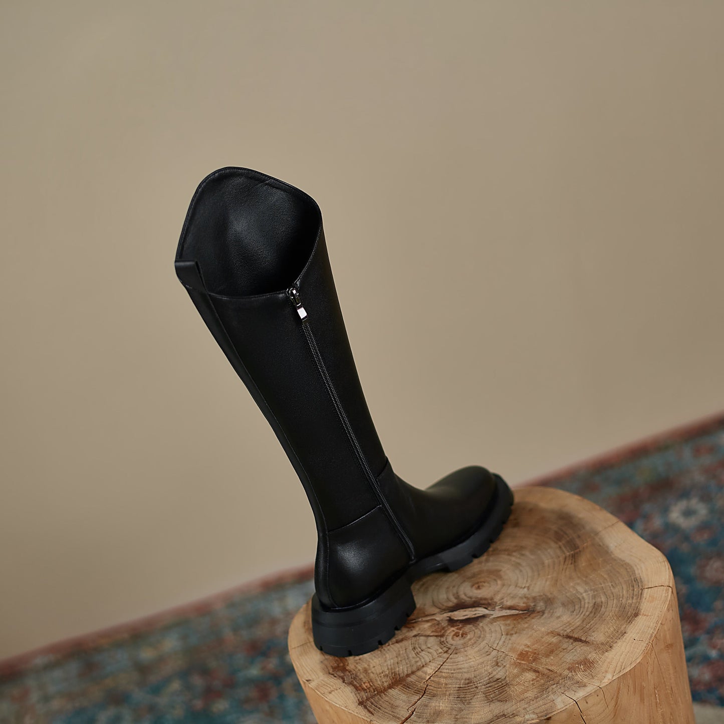 Nine Seven Women's Genuine Leather Round Toe Handmade Platform Side Zipper Chic Irregular Knight Boots