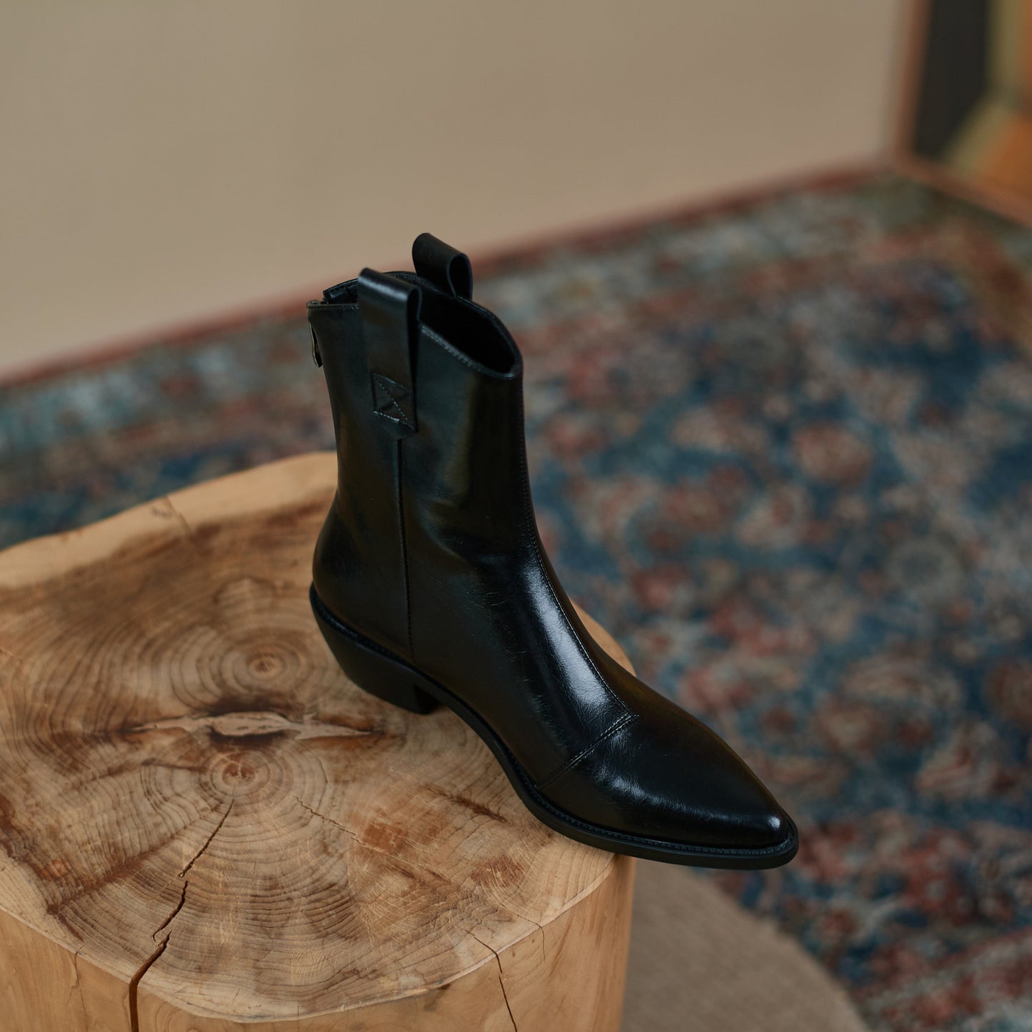 Nine Seven Genuine Leather Women's Pointed Toe Back Zip Up Handmade Chunky Heels Stylish Western Boots