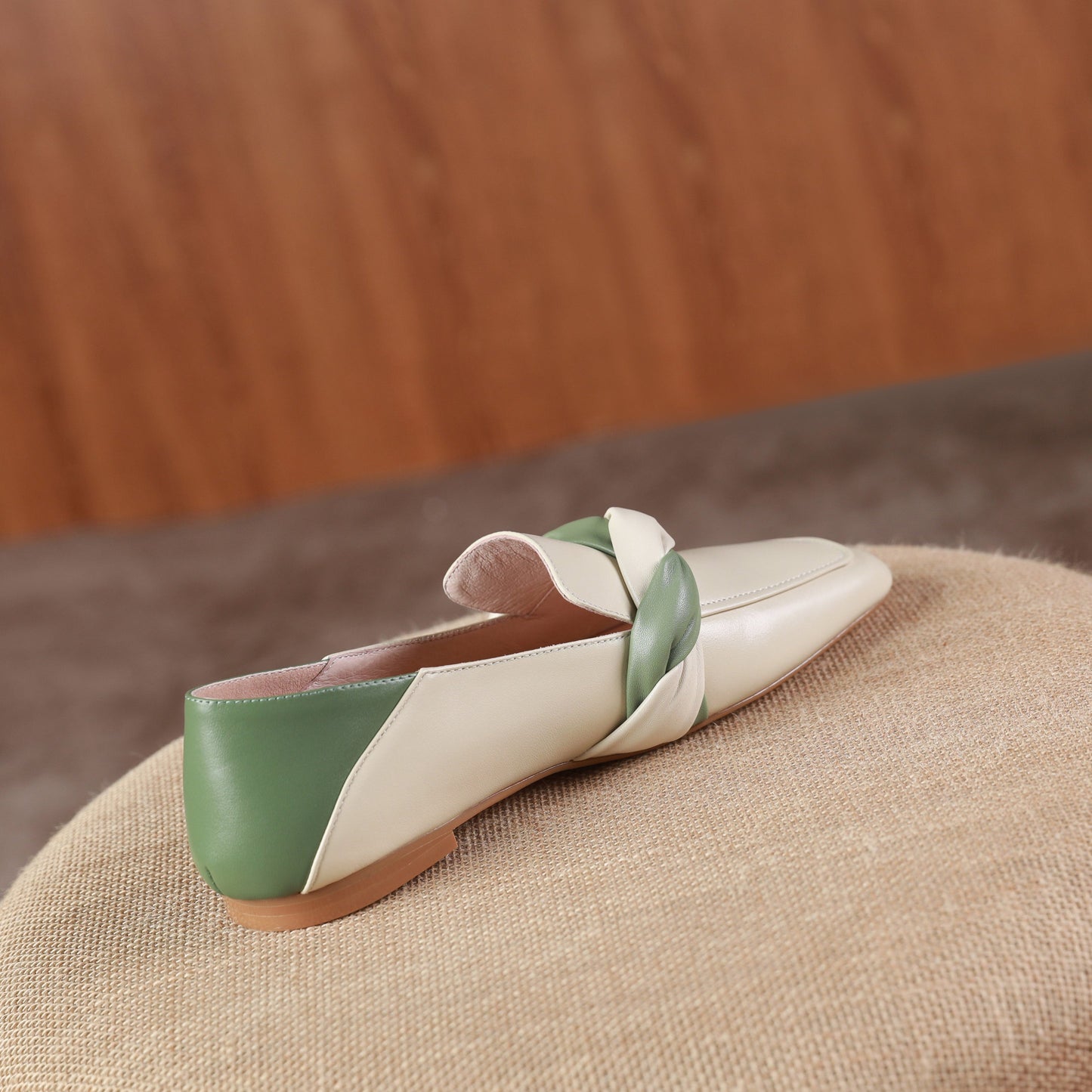 Nine Seven Women's Assorted Colors Genuine Leather Square Toe Handmade Knot Comfot Slip On Flat Shoes