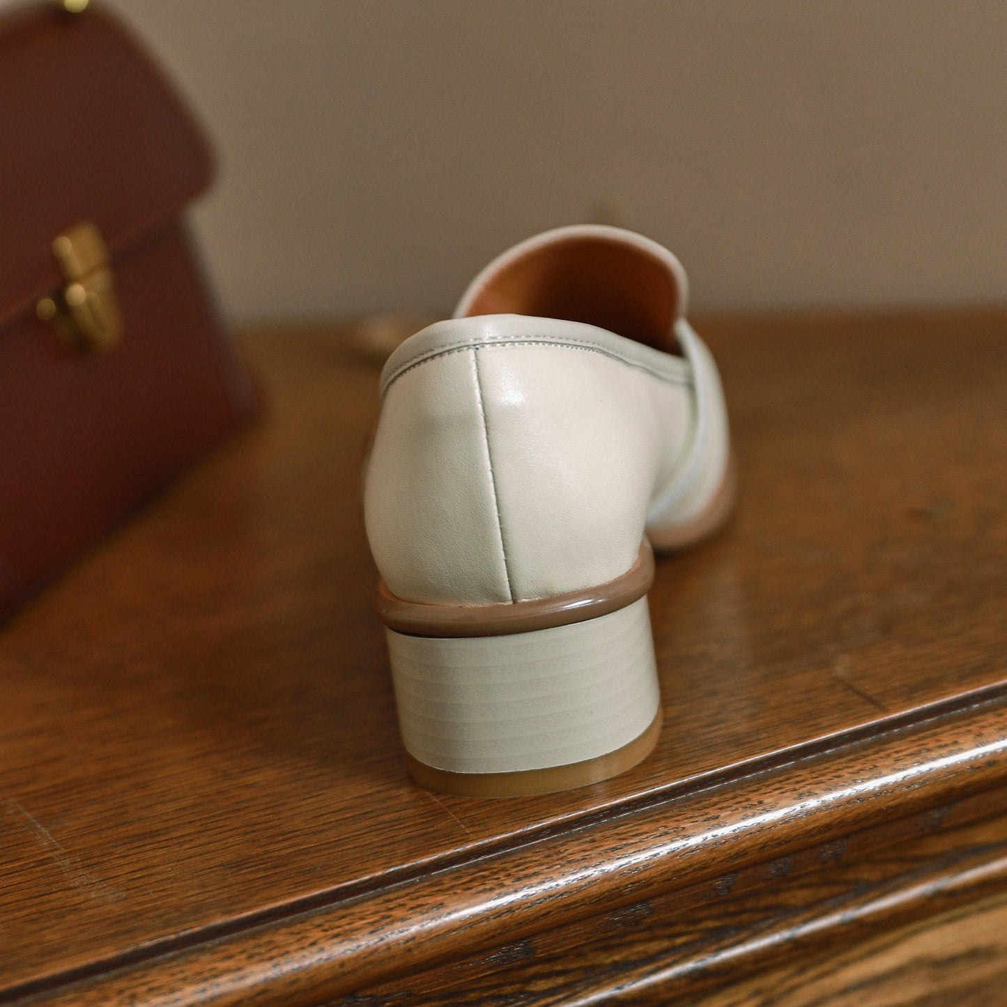 Nine Seven Women's Genuine Leather Square Toe Handmade Metal Buckle Low Chunky Heel Casual Loafers