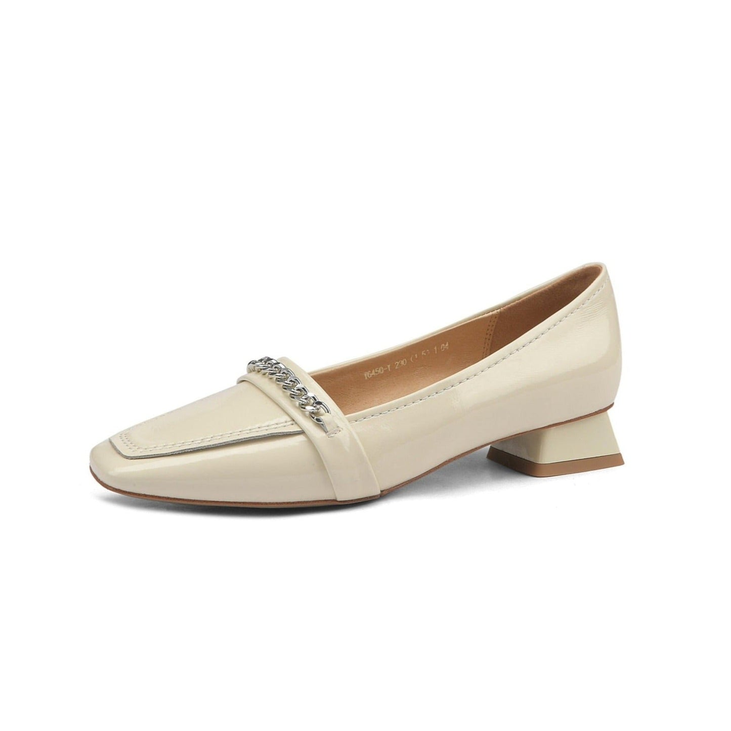 Nine Seven Women's Glossy Patent Leather Handmade Classic Square Toe Block Heel Comfortable Casual Pumps with Chain Decor