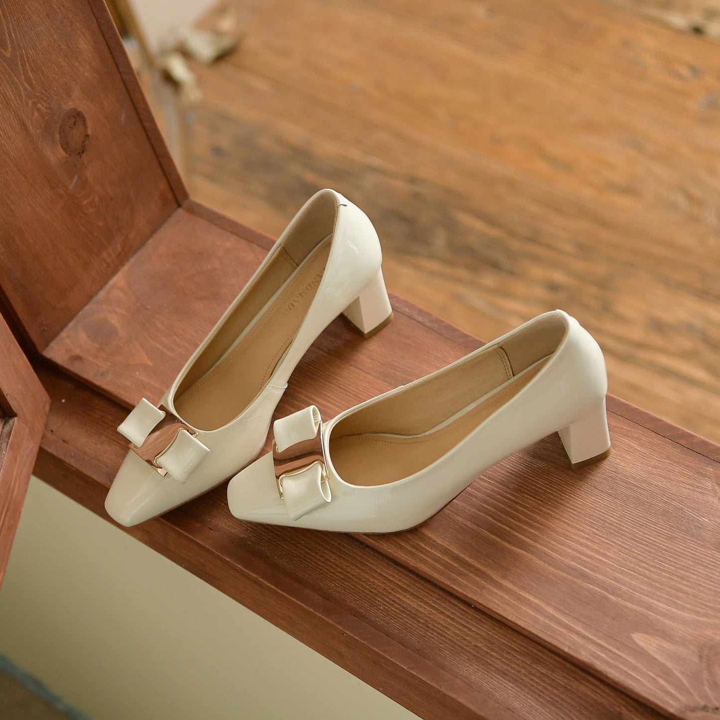 Nine Seven Women's Glossy Patent Leather Handmade Little Square Toe Comfortable Chunky Heel Office Pumps