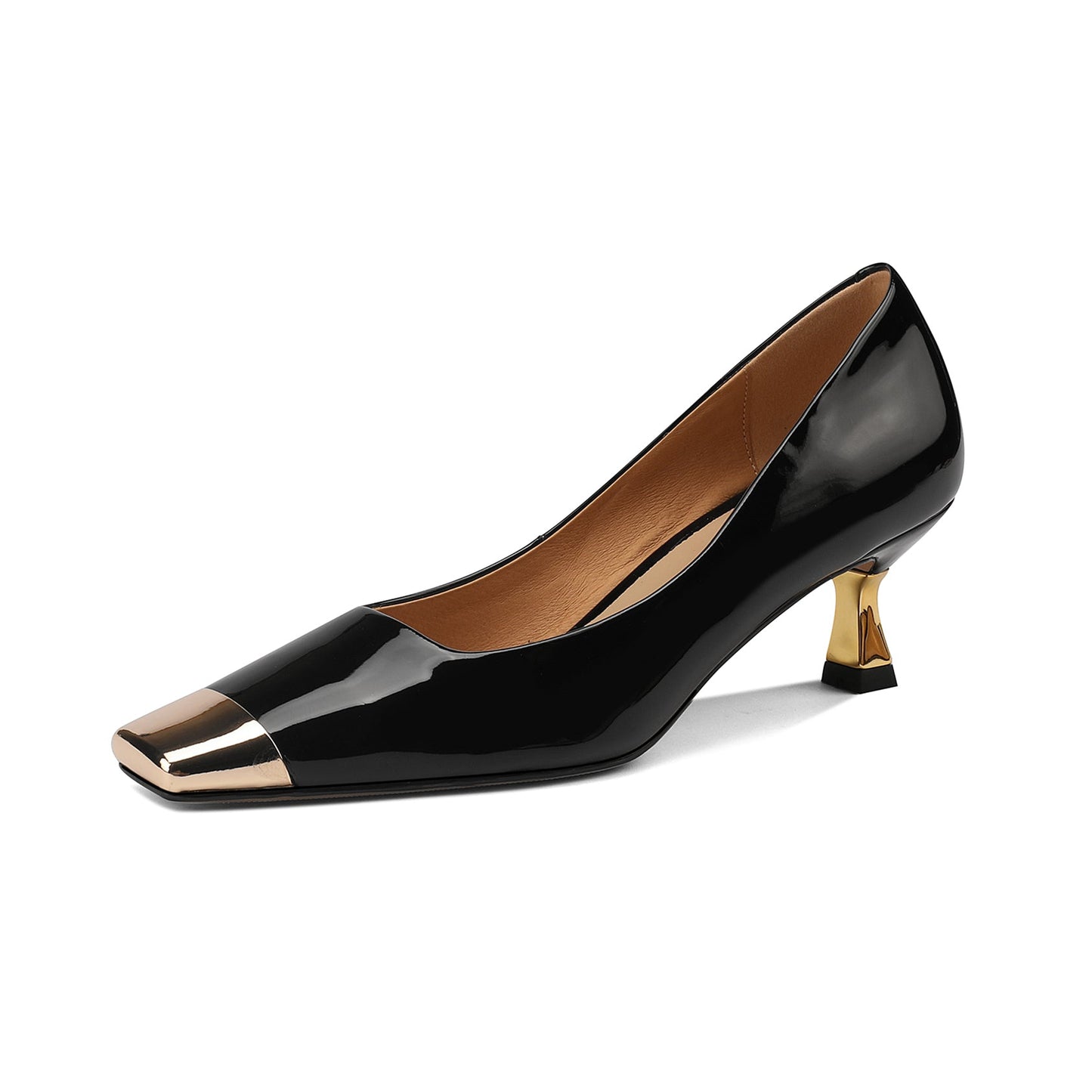 Nine Seven Handmade Cap Toe Women's Patent Leather Stiletto Mid Heel Stylish Pumps Shoes