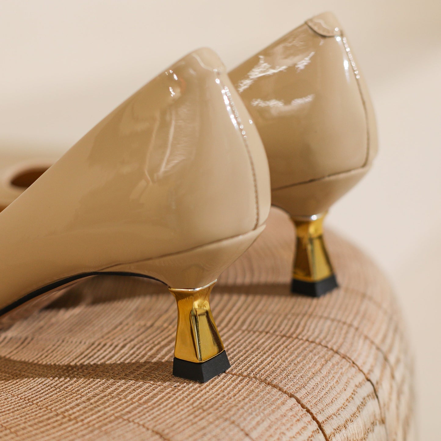 Nine Seven Handmade Cap Toe Women's Patent Leather Stiletto Mid Heel Stylish Pumps Shoes