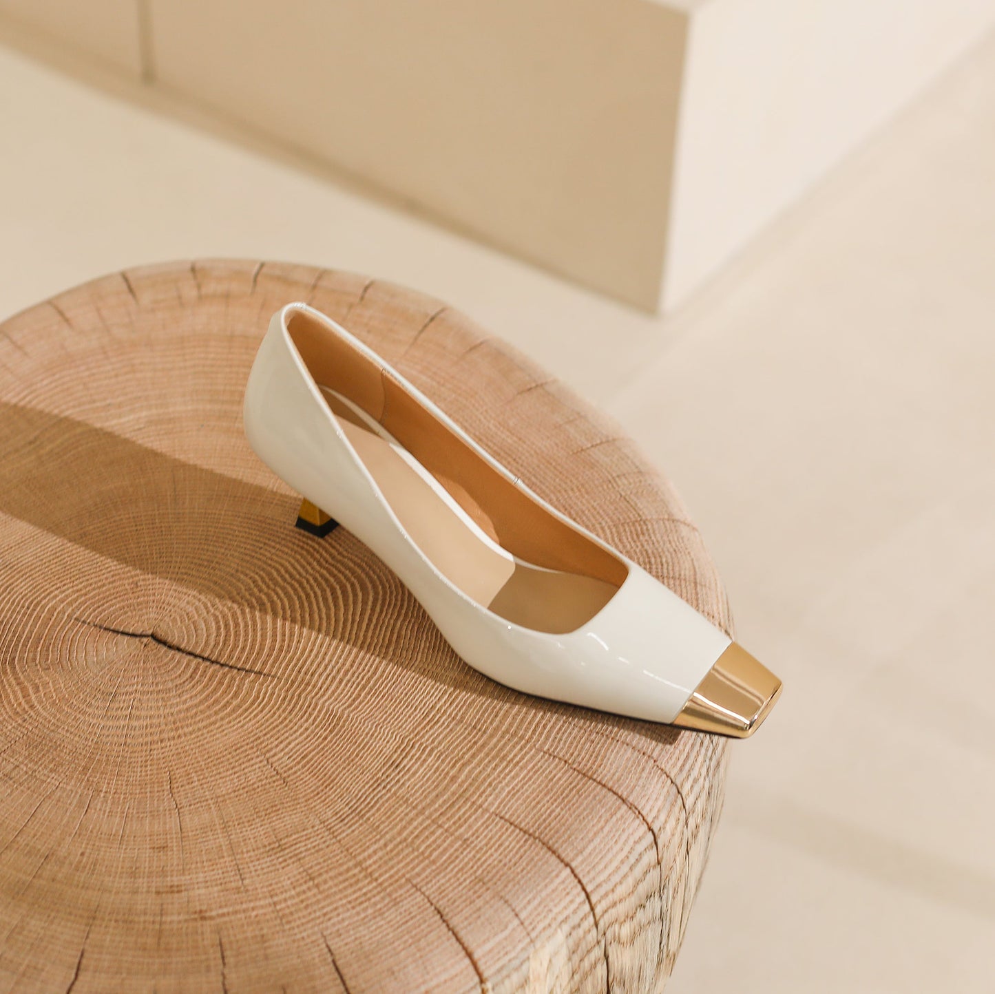 Nine Seven Handmade Cap Toe Women's Patent Leather Stiletto Mid Heel Stylish Pumps Shoes