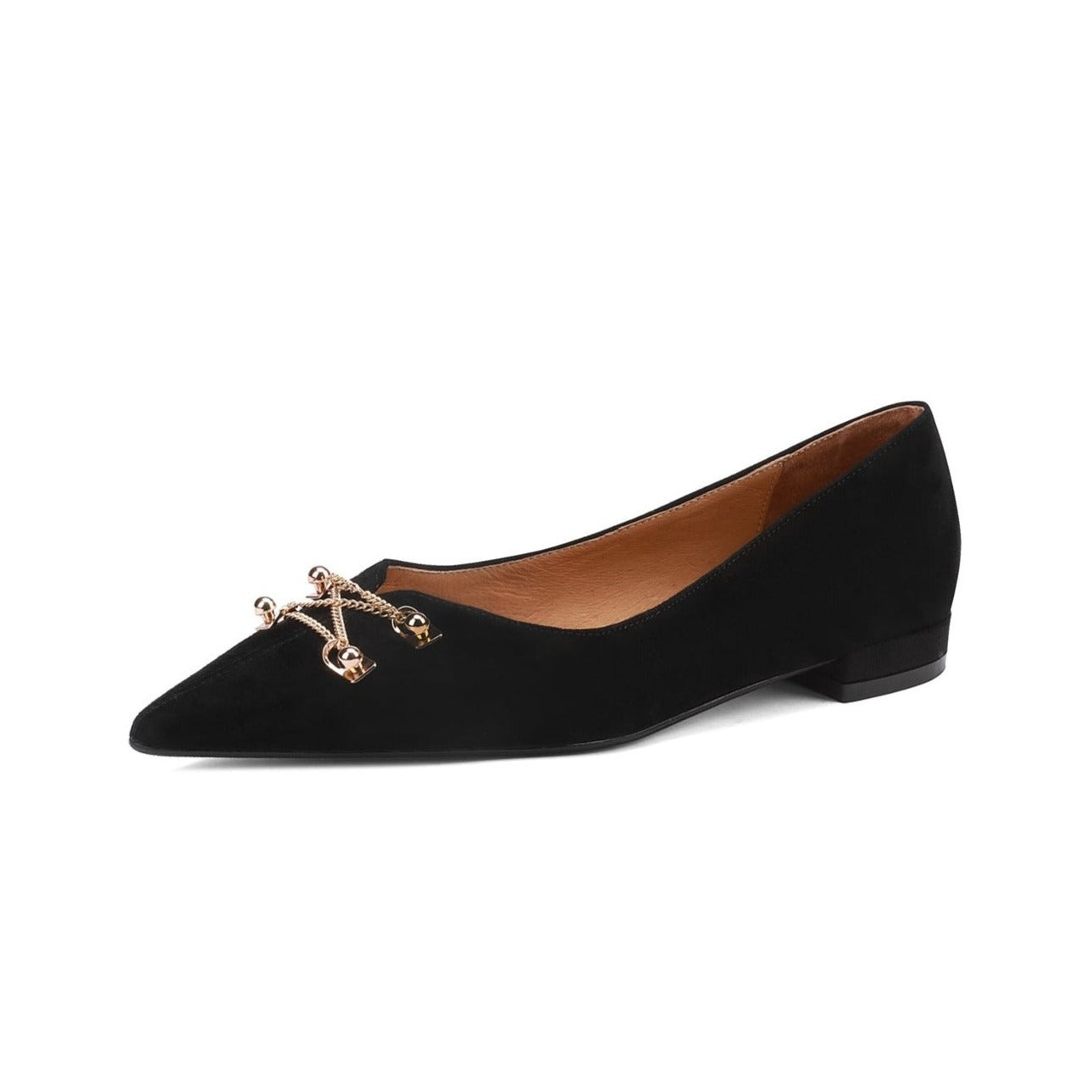 Nine Seven Women's Pointed Toe Suede Leather Handmade Metal Ornament Casual Flat Shoes