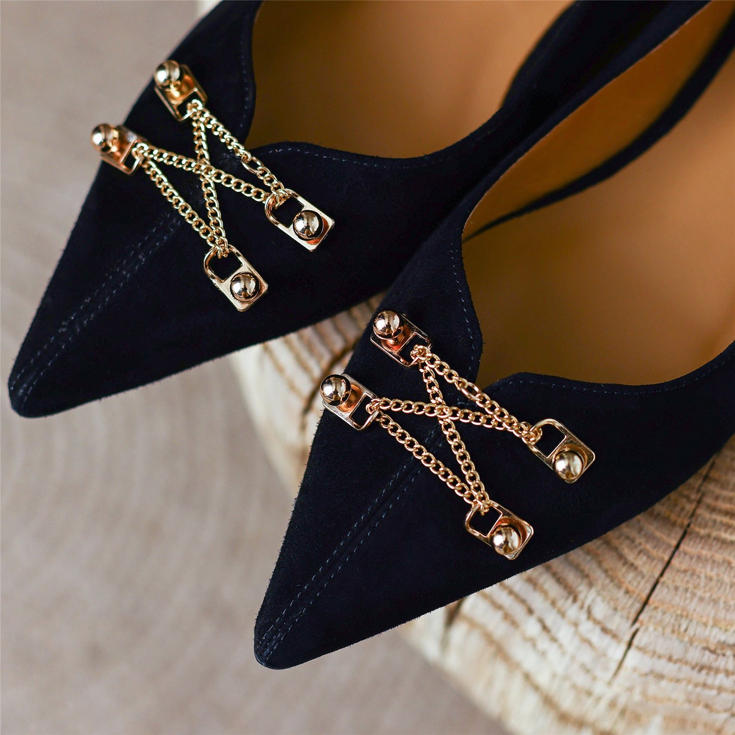 Nine Seven Women's Pointed Toe Suede Leather Handmade Metal Ornament Casual Flat Shoes