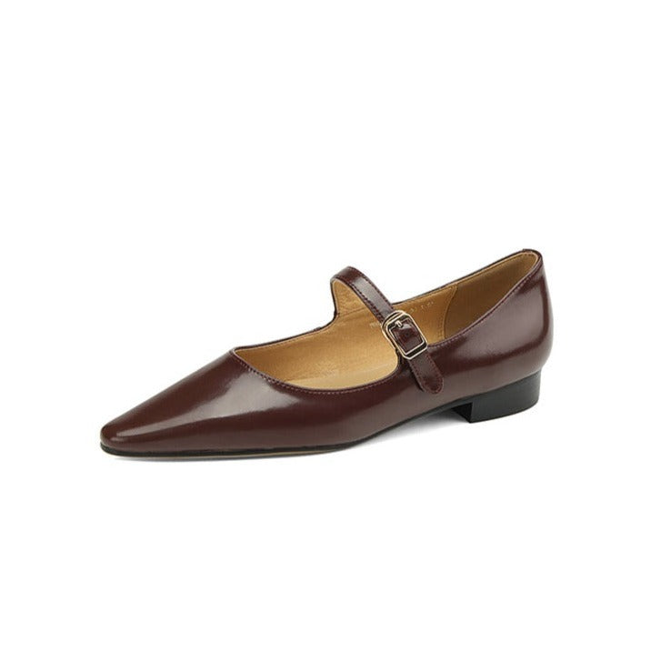 Nine Seven Women's Patent Leather Handmade Pointed Toe Flats Buckle Mary Janes Cute Dress Shoes