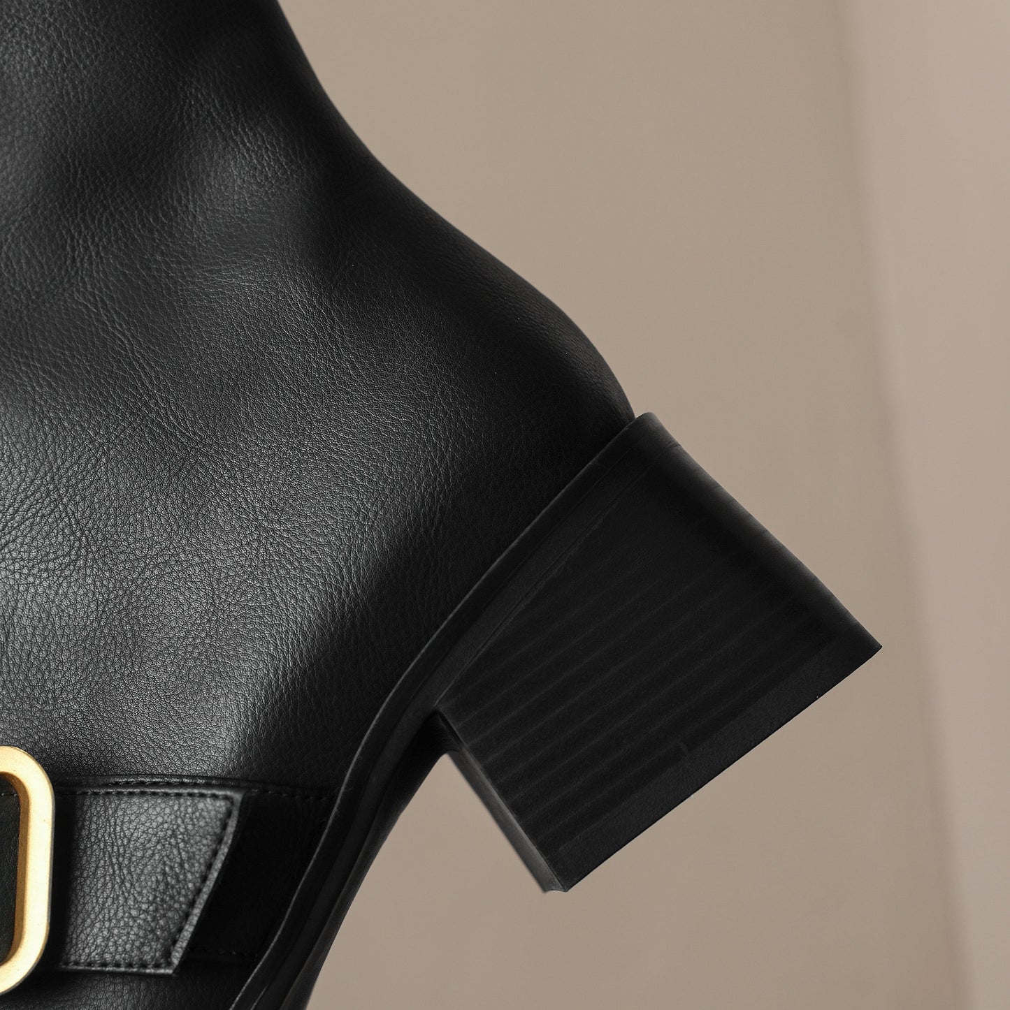 Nine Seven Handmade Women's Genuine Leather Décor Buckle Side Zipper Square Toe Mid Chunky Heel Ankle Boots