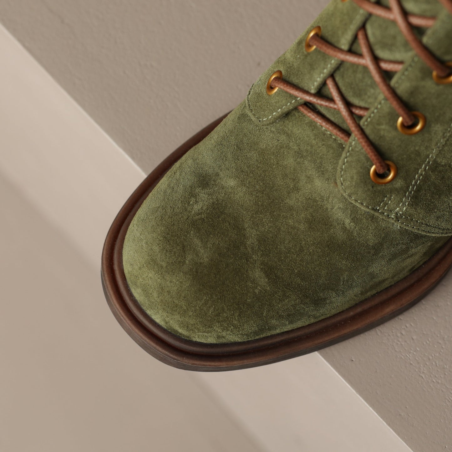 Nine Seven Handmade Women's Suede Leather Front Lace Up Round Toe Mid Chunky Heel Charming Ankle Boots