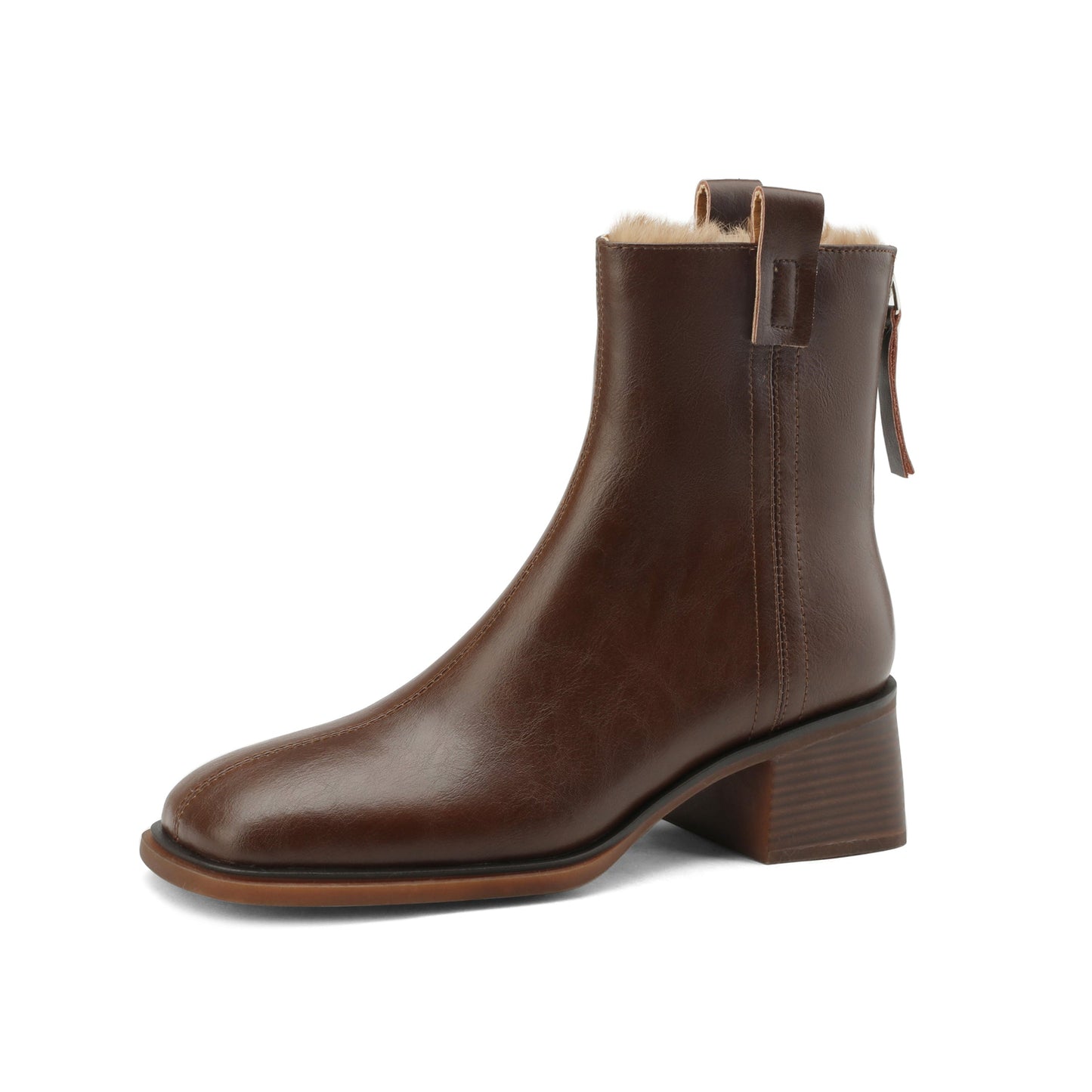 Nine Seven Handmade Women's Genuine Leather Square Back Zip Mid Block Heel Charming Ankle Boots