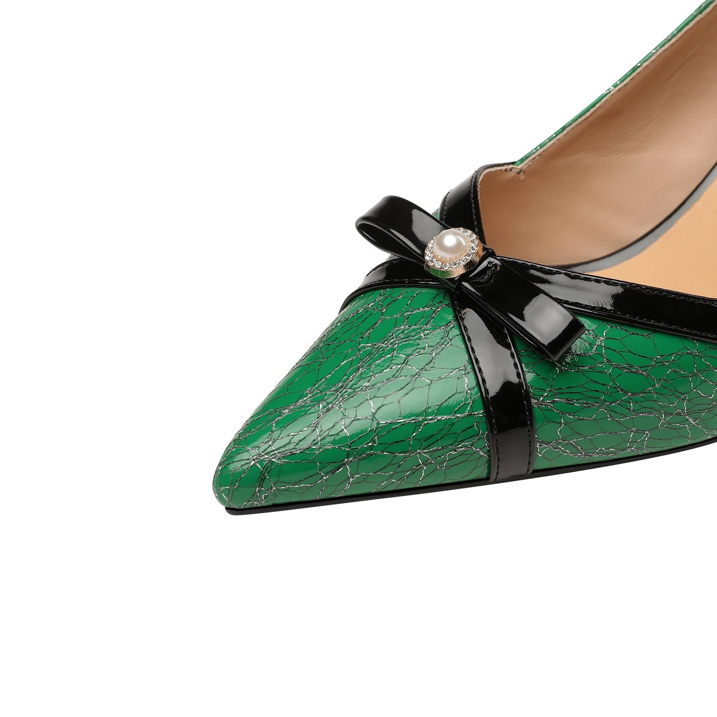 Nine Seven Genuine Leather Women's Handmade Exquisite Heel Pointed Toe Slingback Sandal Pumps with Bowtie