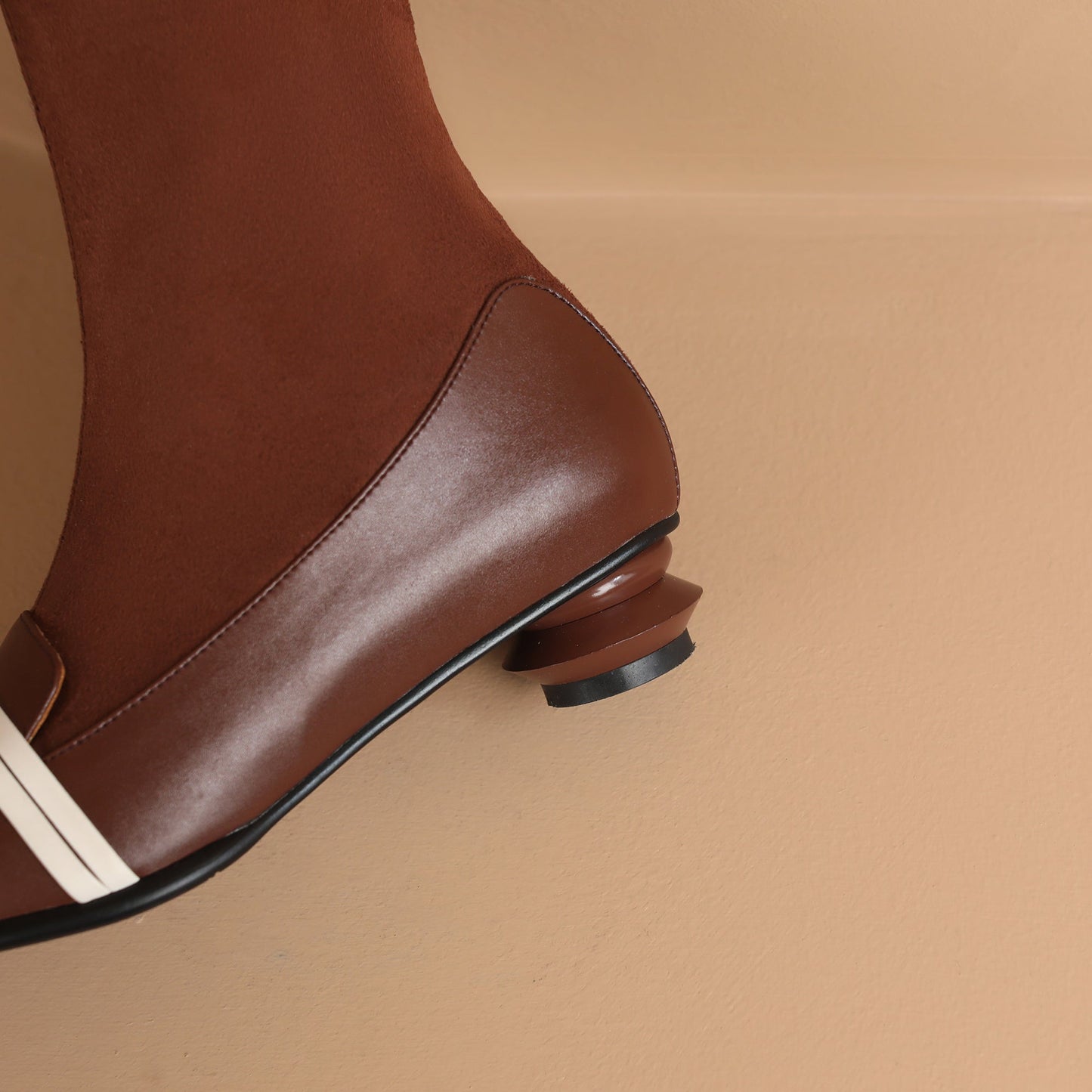 Nine Seven Handmade Women's Leather Patchwork Back Zipper Pointed Toe Low Cone Heel Mid Calf Boots