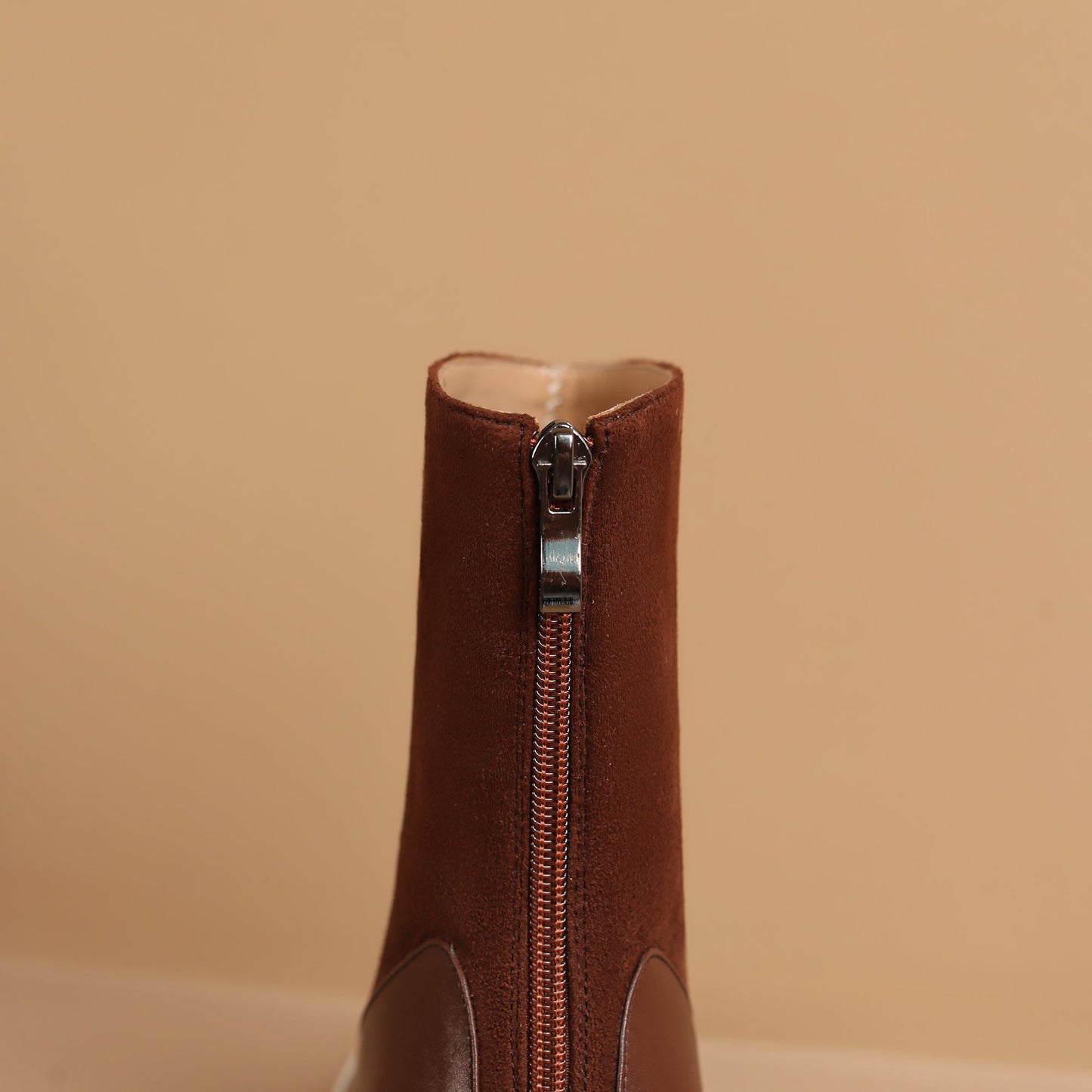 Nine Seven Handmade Women's Leather Patchwork Back Zipper Pointed Toe Low Cone Heel Mid Calf Boots