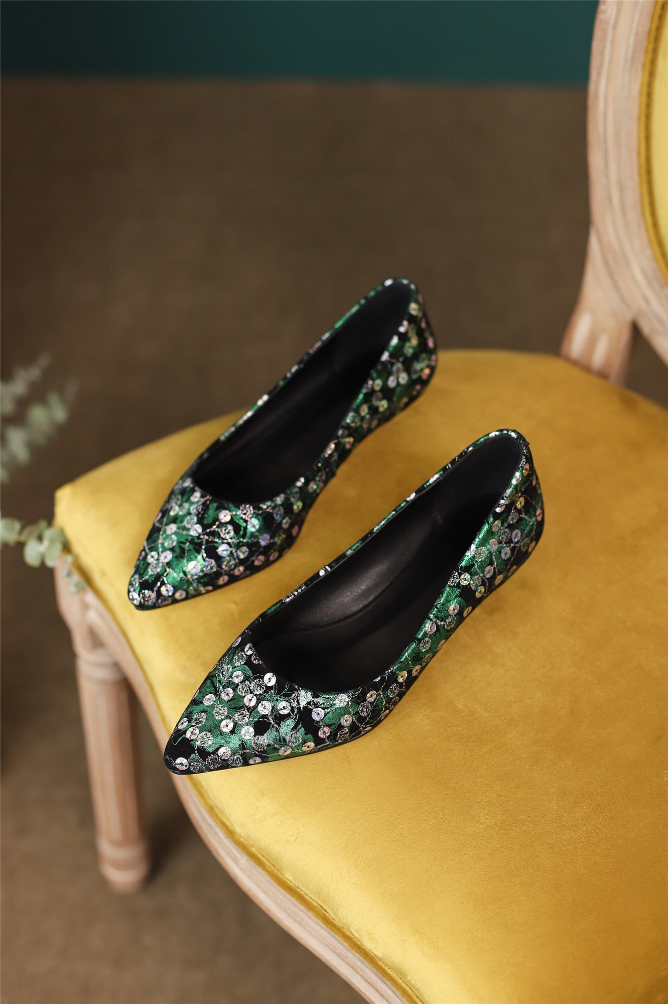 Nine Seven Women's Pointed Toe Genuine Leather Handmade Low Heel Slip On Unique Pump Shoes