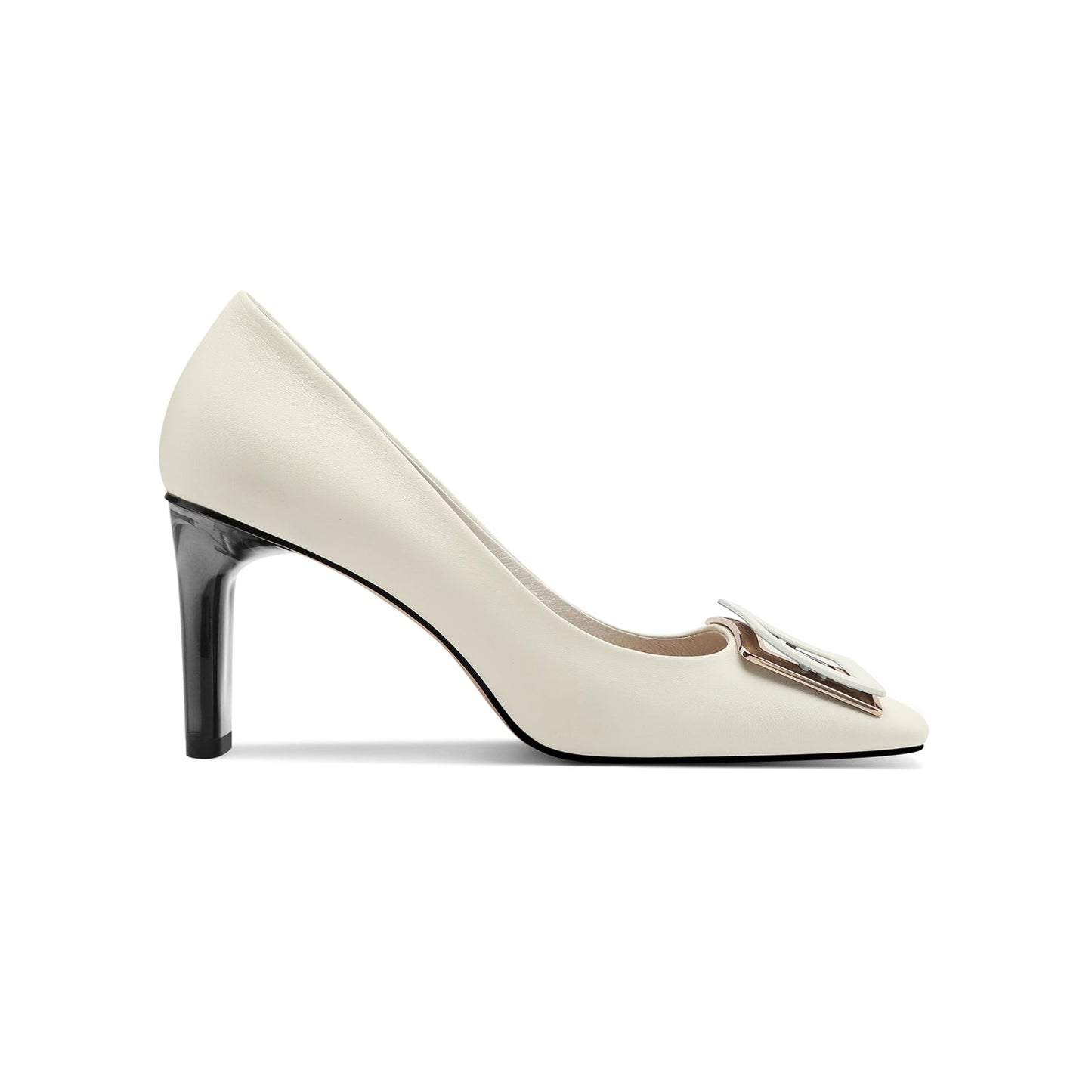 Nine Seven Women's Genuine Leather Handmade Square Toe Mid Chunky Heels Stylish Pumps Shoes with Buckle Décor