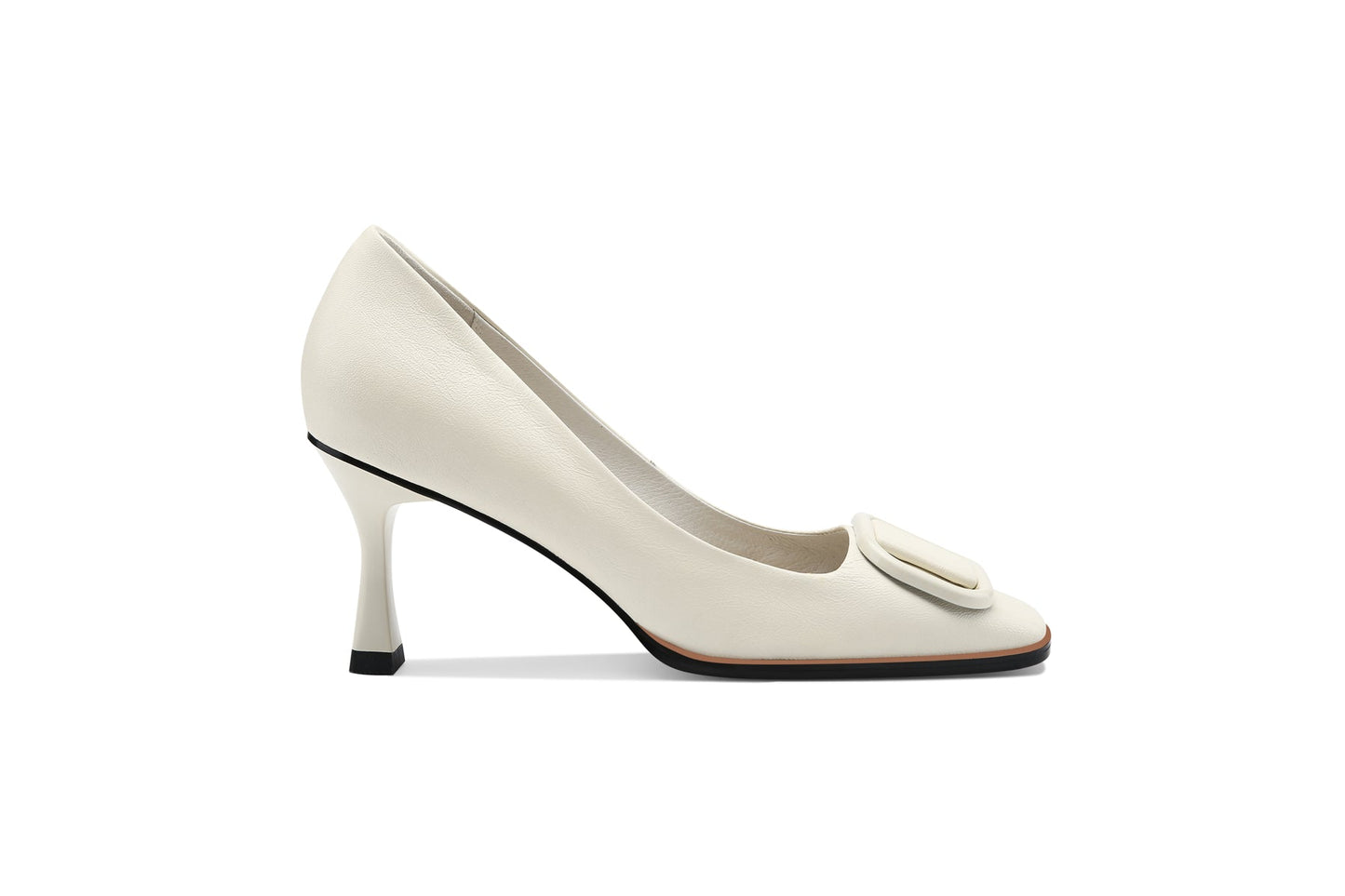 Nine Seven Women's Genuine Leather Square Toe Handmade Stiletto Mid Heels Pumps Shoes with Buckle