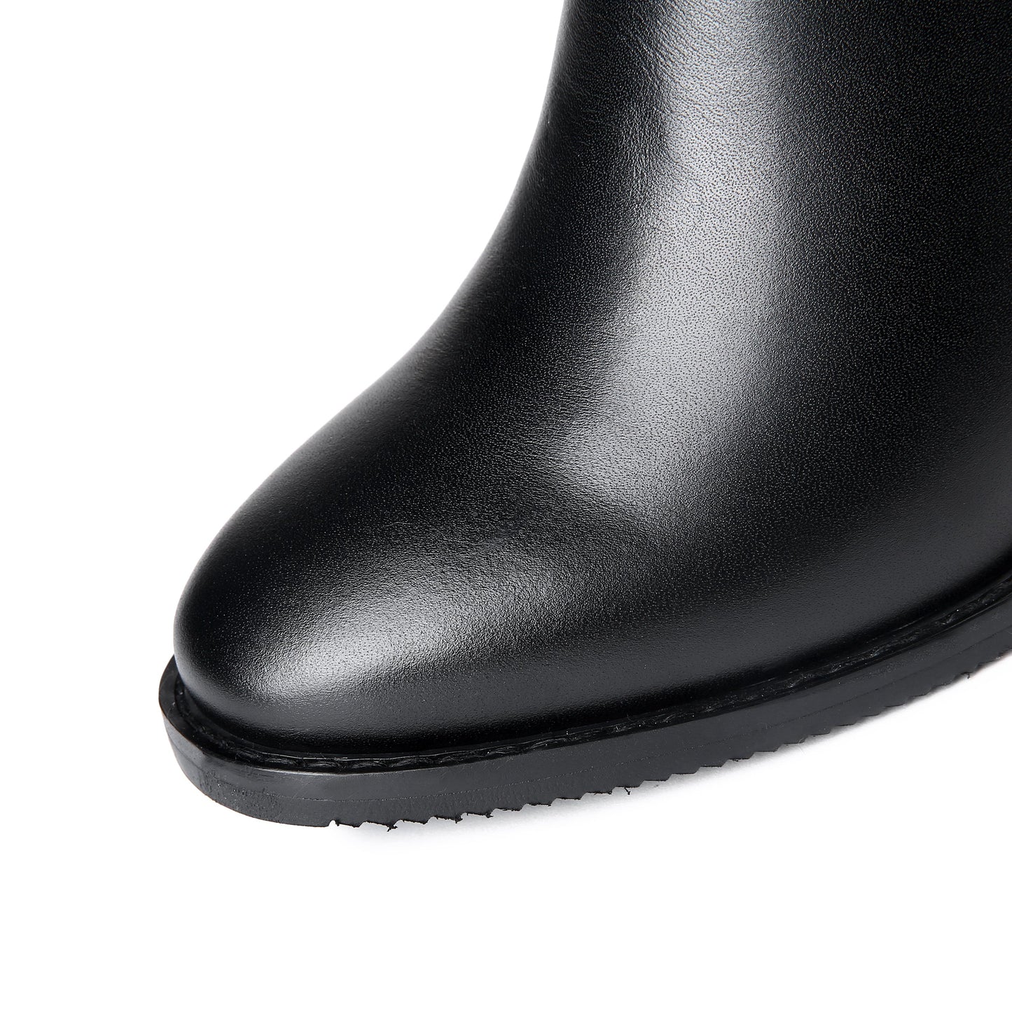 Nine Seven Women's Genuine Leather Round Toe Handmade Buckled Dual Zippers High Chunky Heels Stylish Knee High Boots