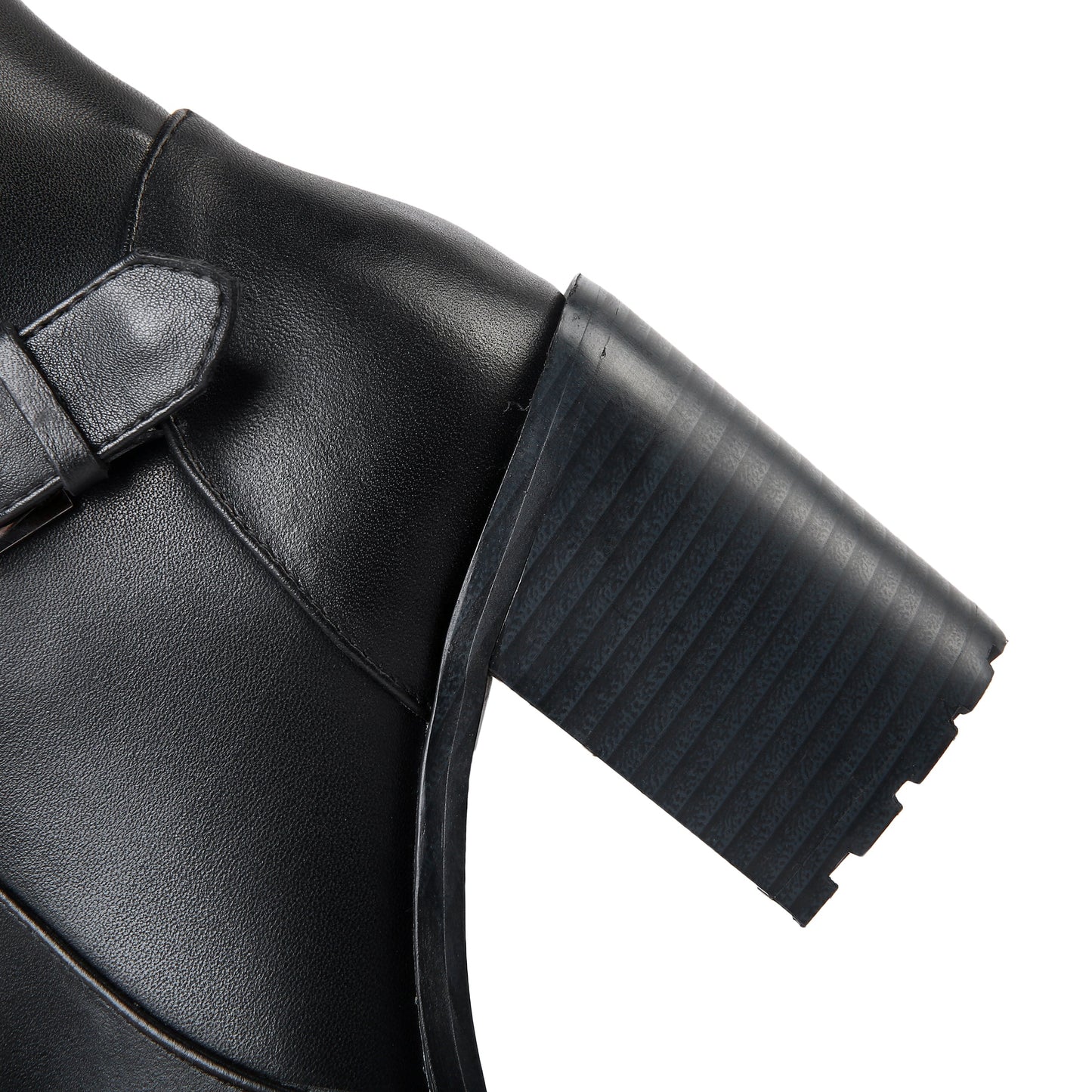 Nine Seven Genuine Leather Round Toe Chunky High Heel Comfortable Knee High Boots