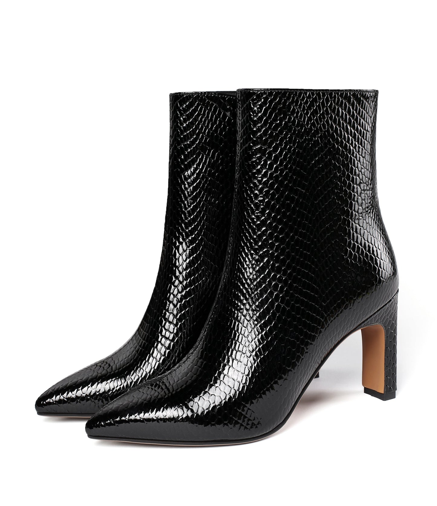 Nine Seven Women's Patent Leather Handmade Side Zip Pointed Toe High Chunky Heel Dress Ankle Boots