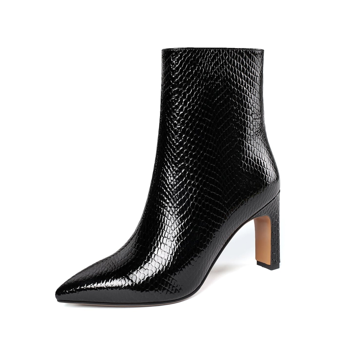 Nine Seven Women's Patent Leather Handmade Side Zip Pointed Toe High Chunky Heel Dress Ankle Boots