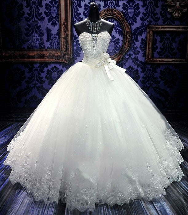 Nine Seven Crystal Sequins Sleeveless Lace Up Ball Grown Princess Wedding Dress