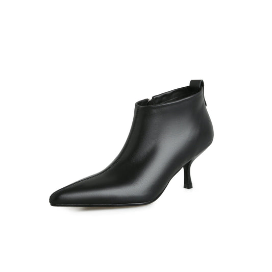Nine Seven Women's Handmade Genuine Leather Poiinted Toe Side Zip Mid Stiletto Heel Fashion Ankle Boots