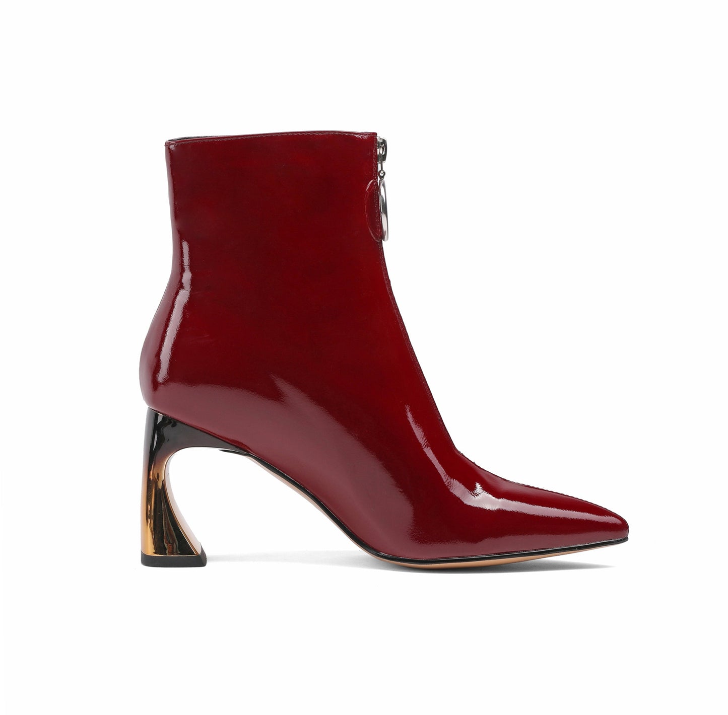 Nine Seven Women's Handmade Patent Leather Pointed Toe Stylish Front Zip Up High Spool Heel Ankle Boots