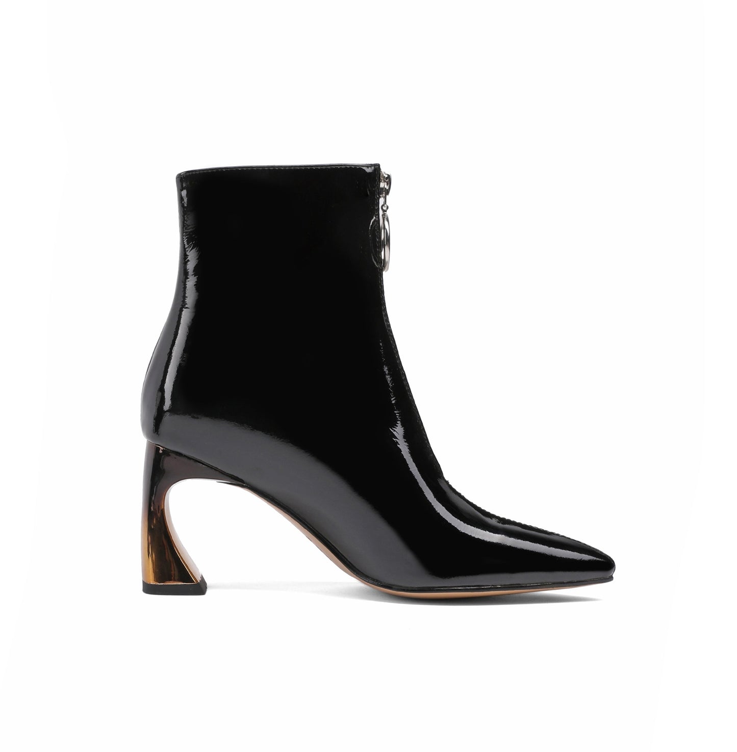 Nine Seven Women's Handmade Patent Leather Pointed Toe Stylish Front Zip Up High Spool Heel Ankle Boots